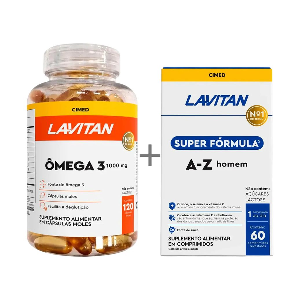 Kit Lavitan Polivitamínico Super Fórmula A-Z Homem 60 comprimidos + Ômega 3 120 cápsulas