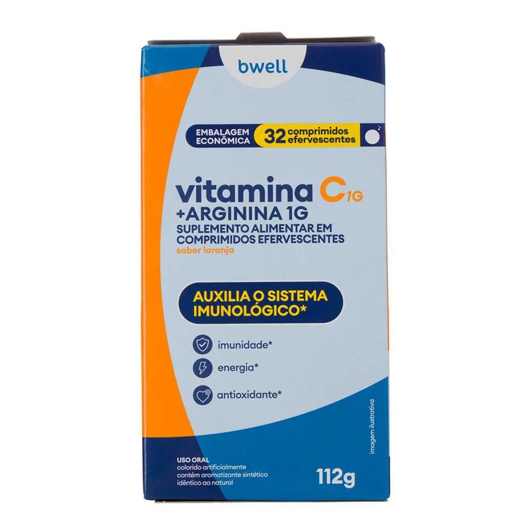 Vitamina C + Arginina bwell Laranja 32 Comprimidos Efervescentes