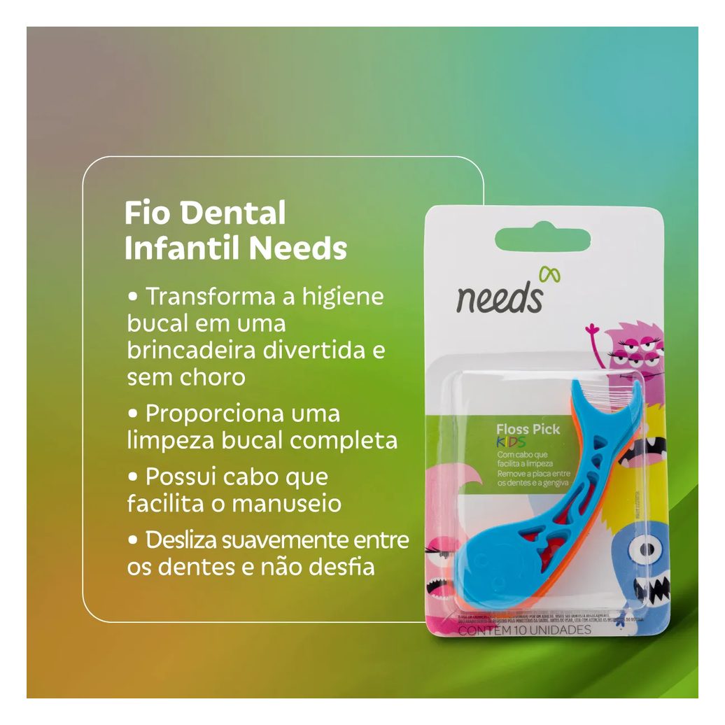 Fio Dental Infantil Needs Floss Pick Kids 10 Unidades