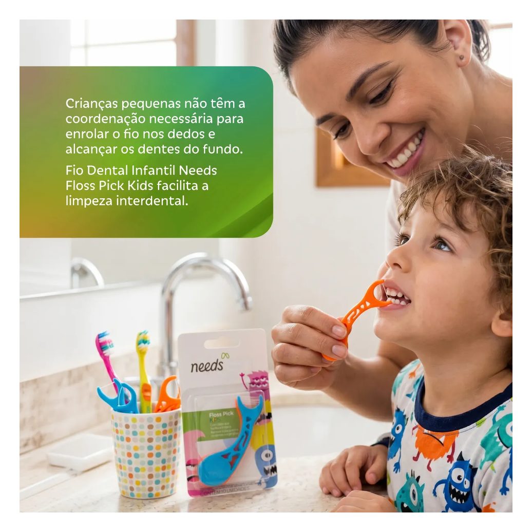 Fio Dental Infantil Needs Floss Pick Kids 10 Unidades