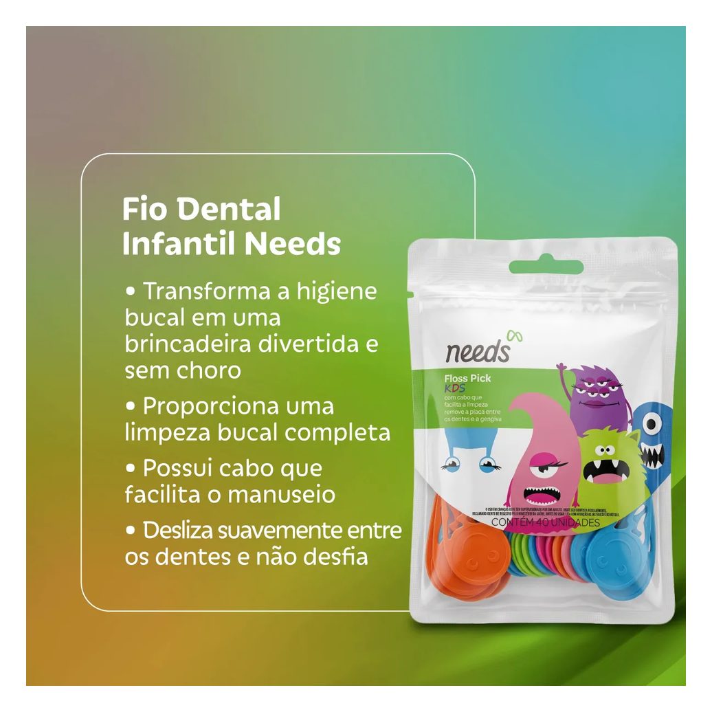 Fio Dental Infantil Needs Floss Pick Kids 40 Unidades