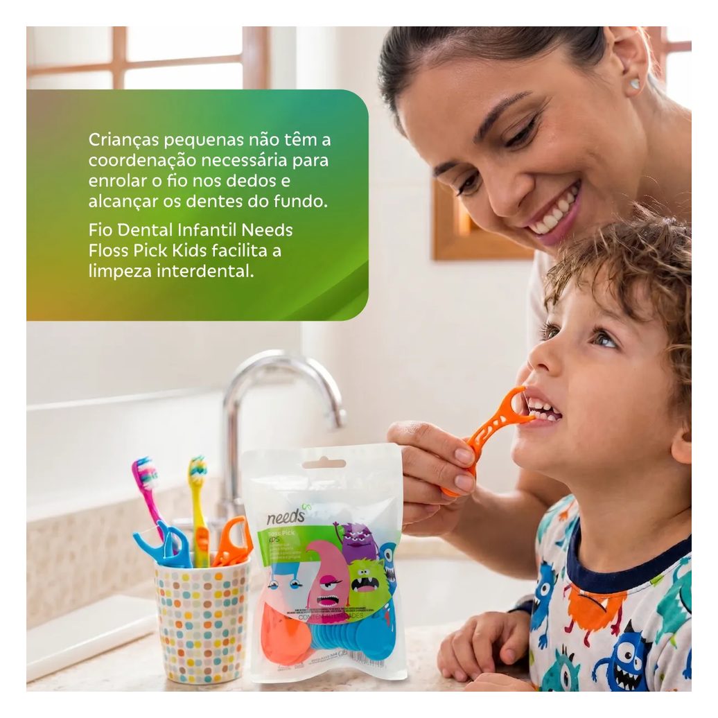 Fio Dental Infantil Needs Floss Pick Kids 40 Unidades