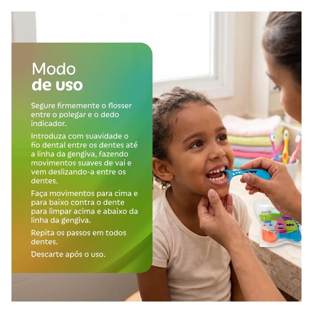 Fio Dental Infantil Needs Floss Pick Kids 40 Unidades