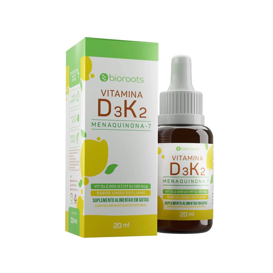 Vitamina D3+K2 em Gotas 20 Ml - Bioroots
