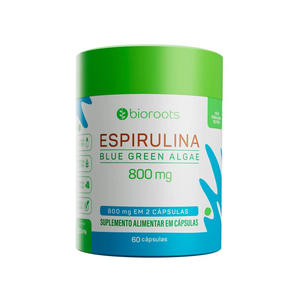 Espirulina Blue Green Algae 400mg com 60 unidades - Bioroots