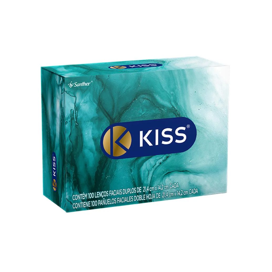 Lenço de Papel Facial Kiss Folha Dupla com 100 Unidades