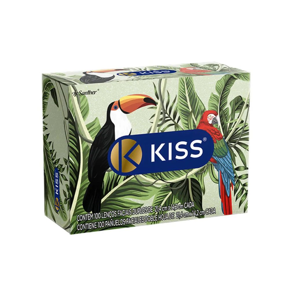 Lenço de Papel Facial Kiss Folha Dupla com 100 Unidades