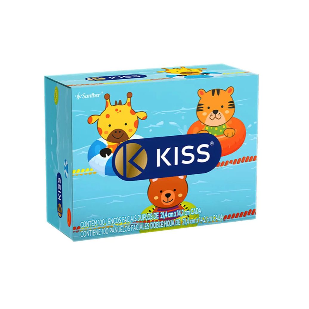 Lenço de Papel Facial Kiss Folha Dupla com 100 Unidades