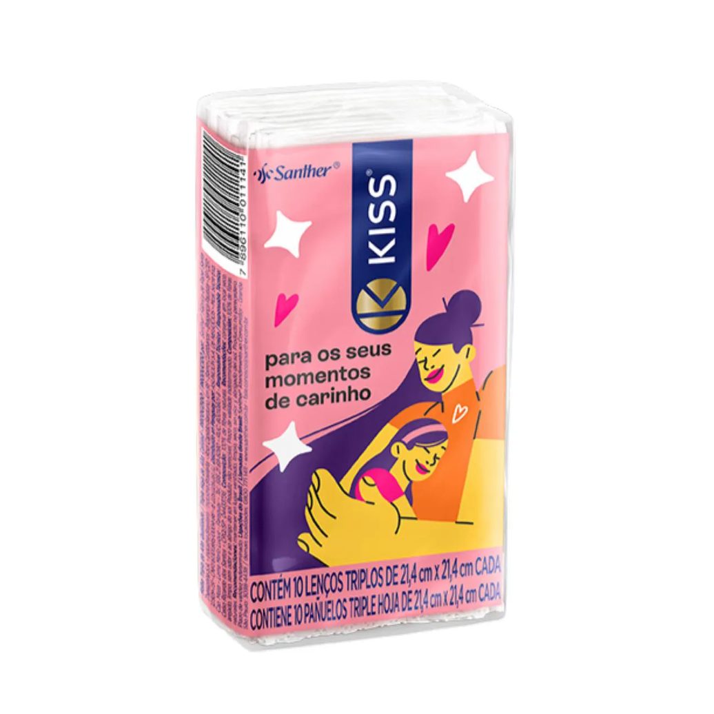 Lenço de Papel Kiss Folha Tripla com 10 Unidades