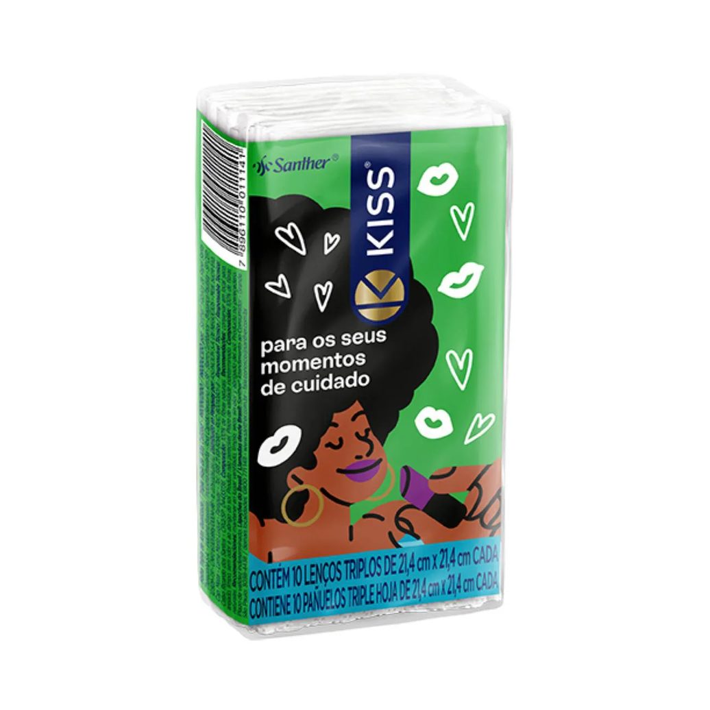 Lenço de Papel Kiss Folha Tripla com 10 Unidades