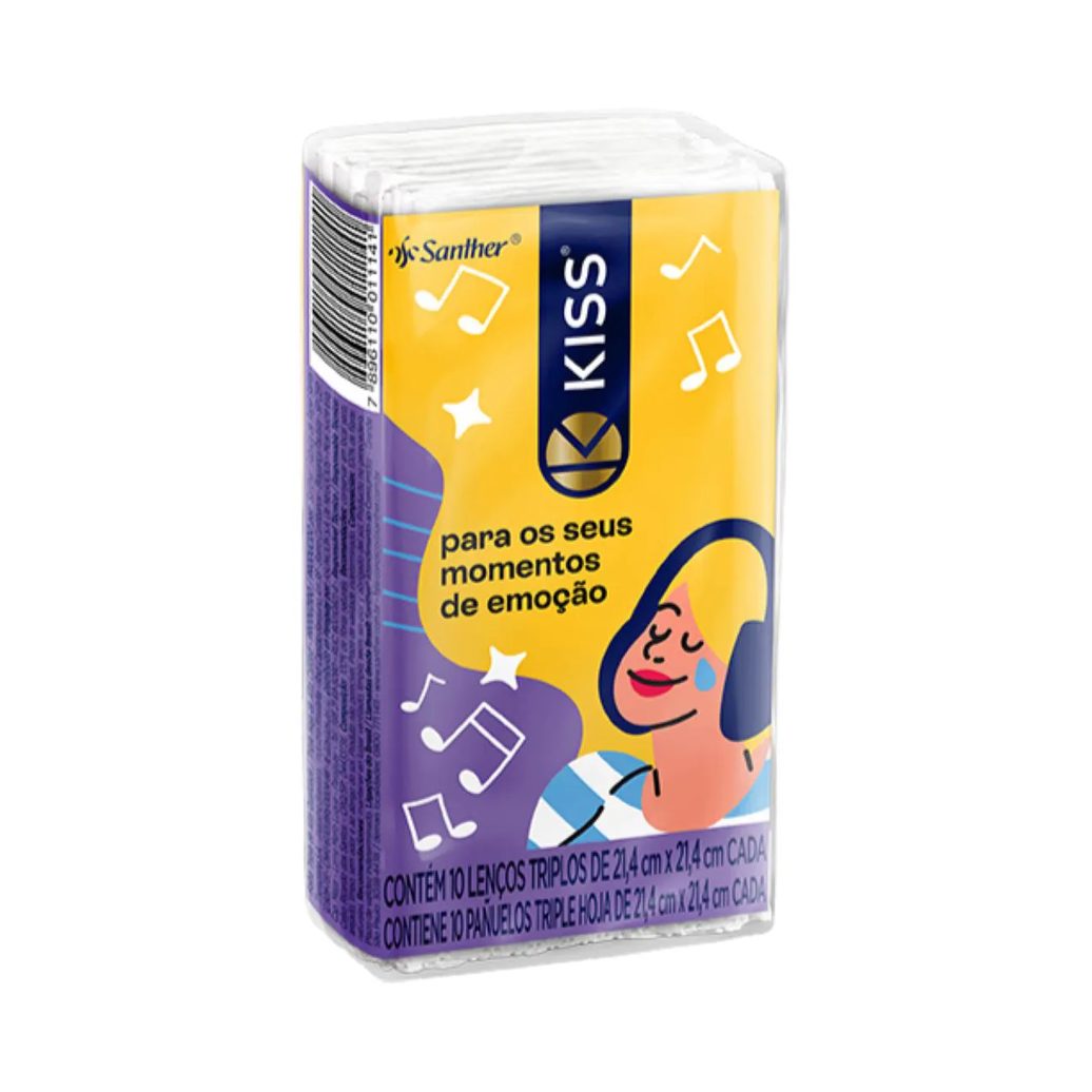 Lenço de Papel Kiss Folha Tripla com 10 Unidades