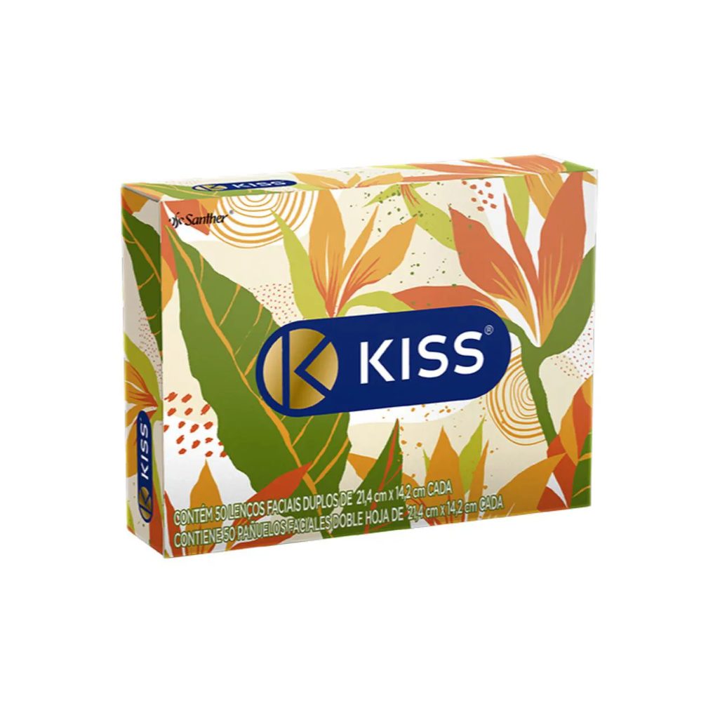 Lenço de Papel Facial Kiss Folha Dupla com 50 Unidades