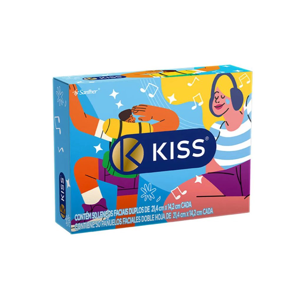 Lenço de Papel Facial Kiss Folha Dupla com 50 Unidades