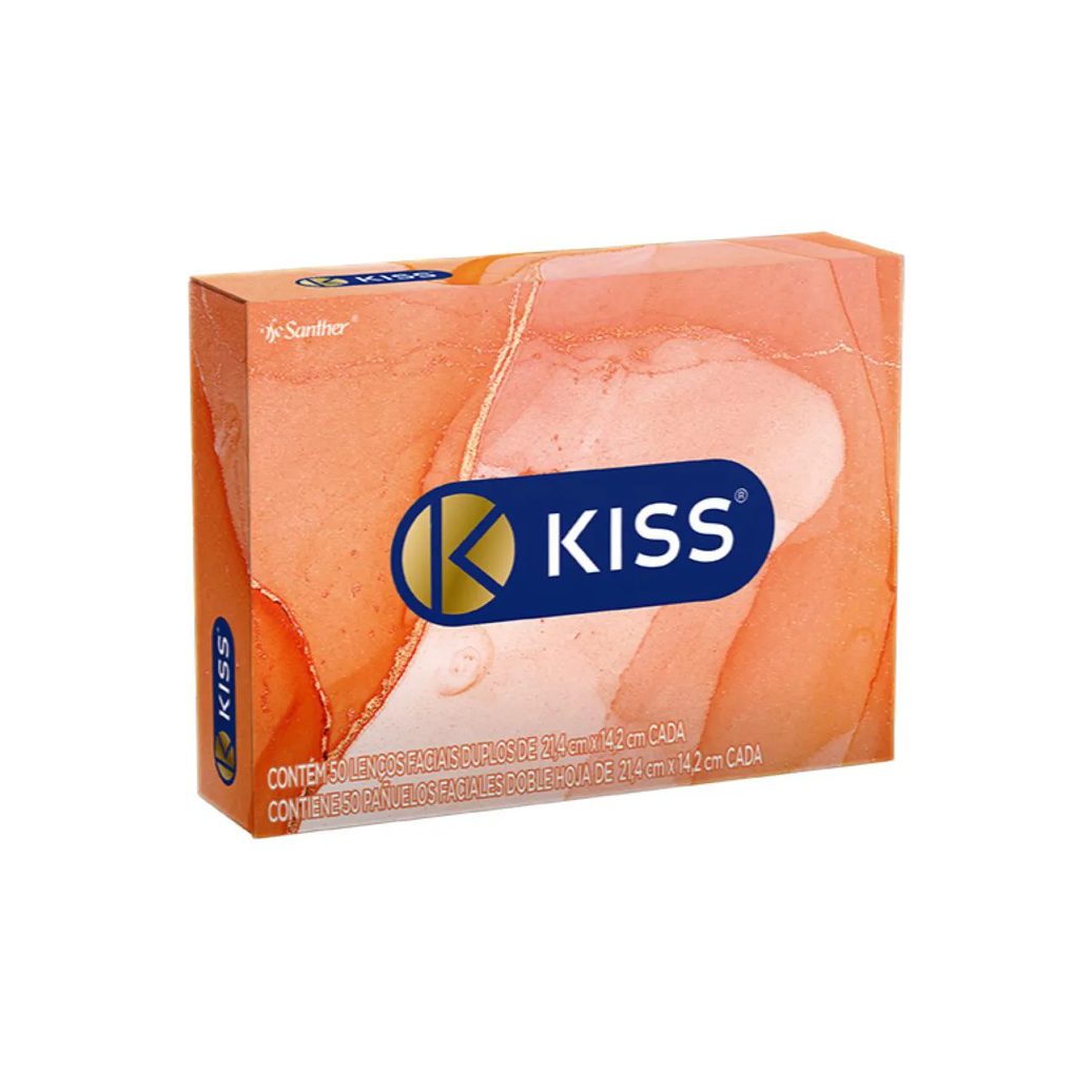 Lenço de Papel Facial Kiss Folha Dupla com 50 Unidades