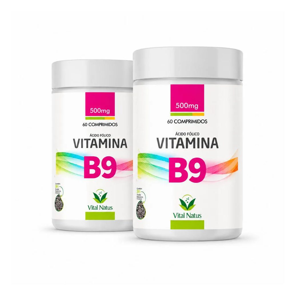 Kit 2 Suplemento Alimentar Vitamina B9 Ácido Fólico 600mcg 120 Cápsulas Vital Natus