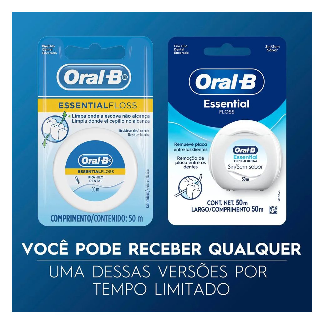 Fio Dental Oral-B Essential Floss Encerado com 50 metros