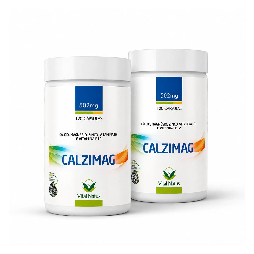 Kit 2 Calzimag Cálcio Magnésio Zinco Vitamina D3 B12 240 Cápsulas Vital Natus