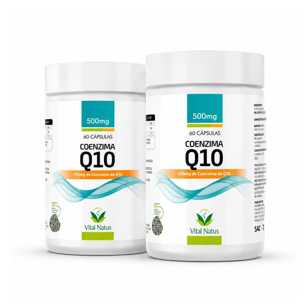 Kit 2 Coenzima Q10 500mg Vital Natus 120 Cápsulas Ubiquinona + Vitamina E