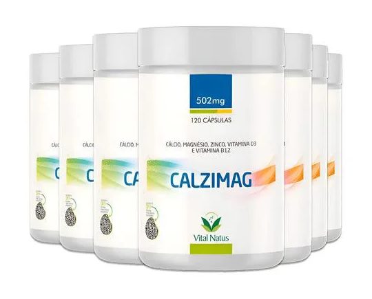 Kit 7 Calzimag Vital Natus 600 Cápsulas Cálcio Magnésio Zinco Vitamina D3 B12
