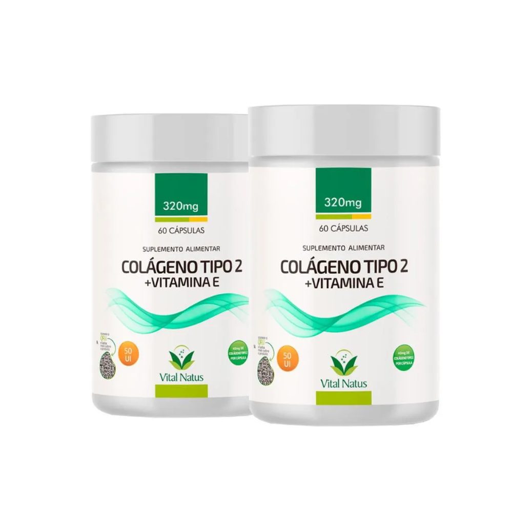 Kit 2 Frascos Colágeno Tipo 2 UC2 Vital Natus 40mg + Vitamina E 120 Cápsulas