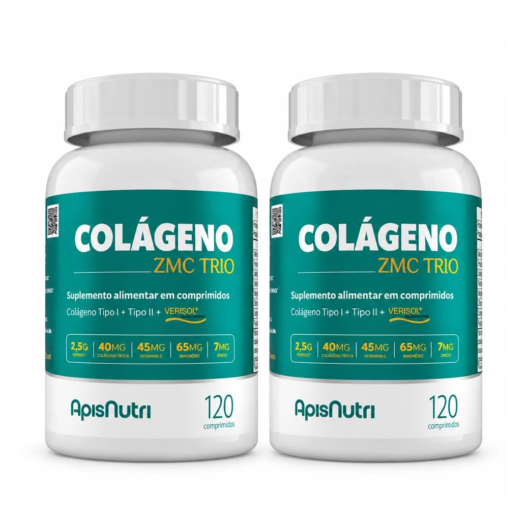 Kit 2 Colágeno Zmc Trio Apisnutri 120 Comprimidos