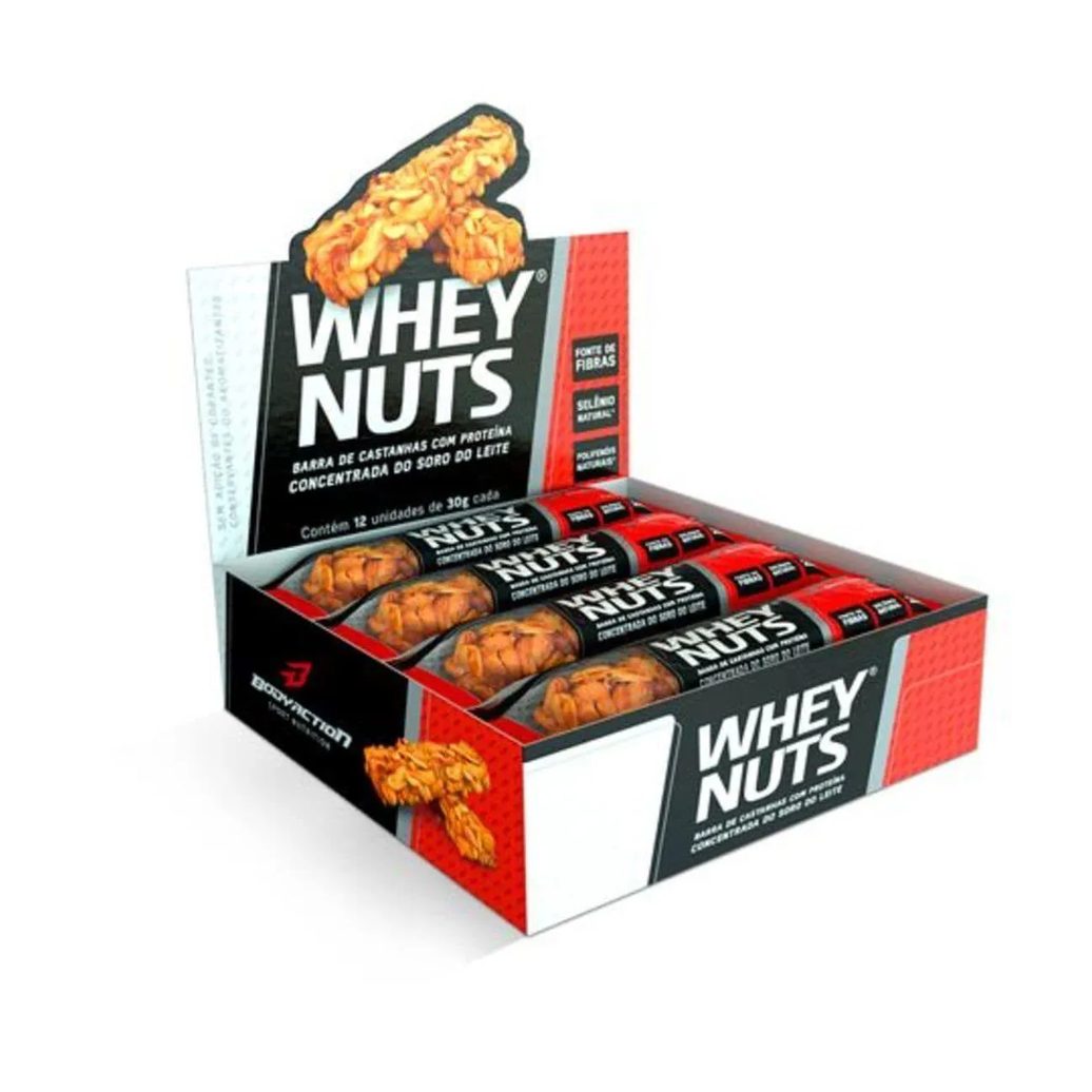 Barra de Castanhas Body Action Whey Nuts 30g 12 unidades