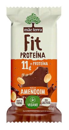 Barra De Proteína Vegana Pasta De Amendoim Zero Lactose Mãe Terra Fit Pacote 40g