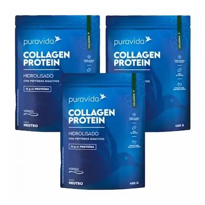 Kit 3 Collagen Protein Hidrolisado – Verisol – Puravida – Neutro – 450G