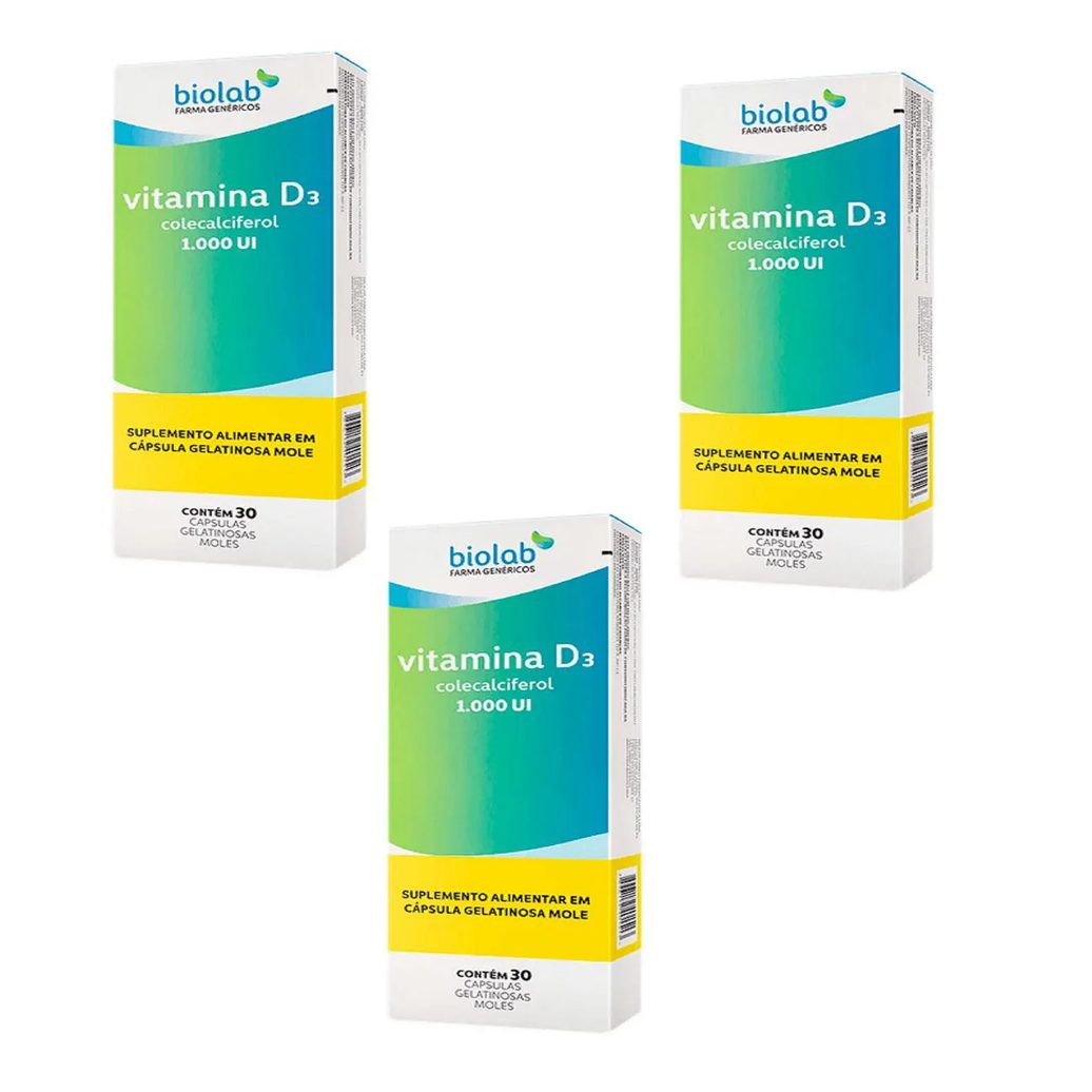 Kit 03 Vitamina D3 1.000ui Colecalciferol 30 Cáps – Biolab