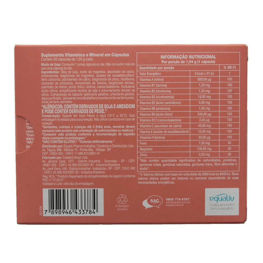 Suplemento Vitamínico Equaliv Reinforce Cabelos & Unhas com 30 cápsulas