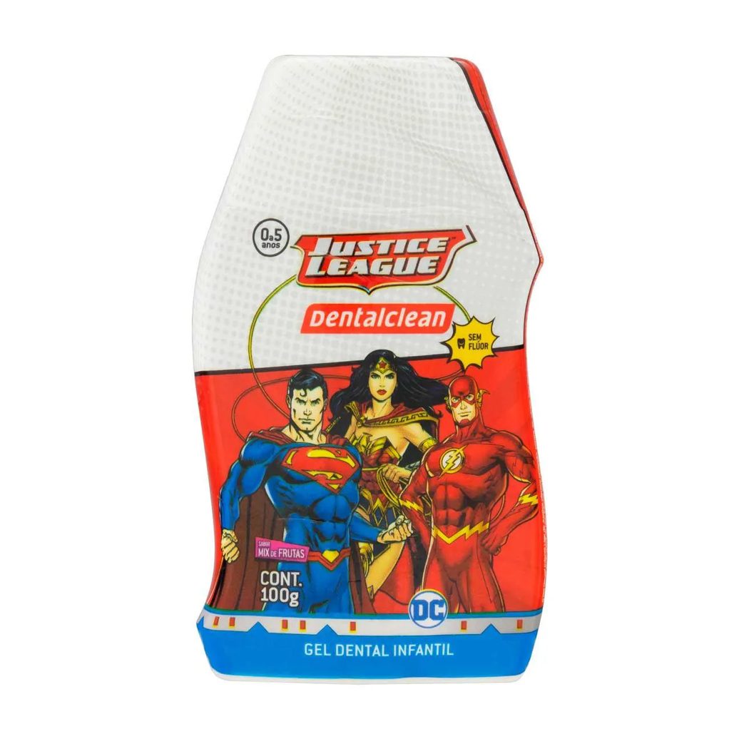 Gel Dental Infantil Dentalclean Liga da Justiça Sabor Mix de Frutas com 100g