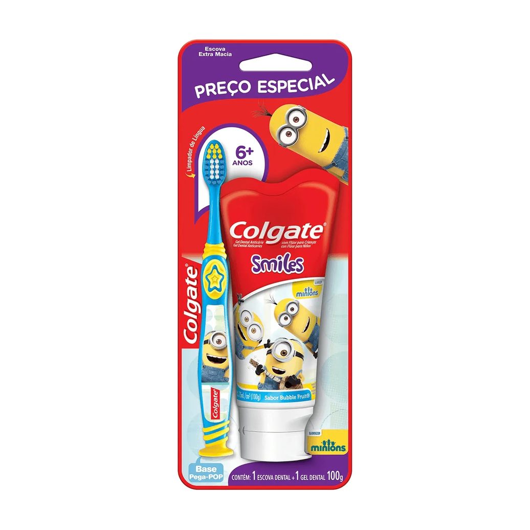 Kit Colgate Smiles Minions Infantil Escova de Dente + Pasta de Dente 100g
