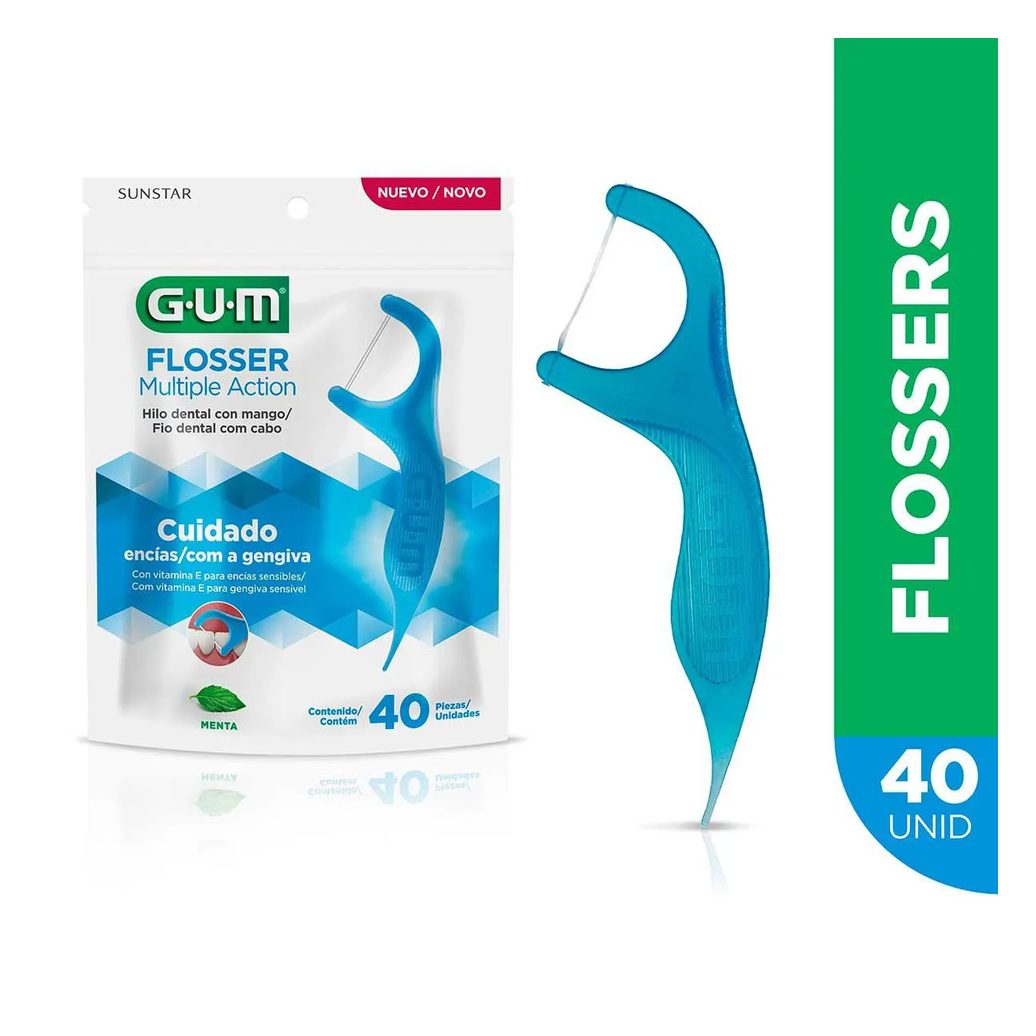 Fio Dental com Cabo G.U.M Flosser Multiple Action com 40 unidades