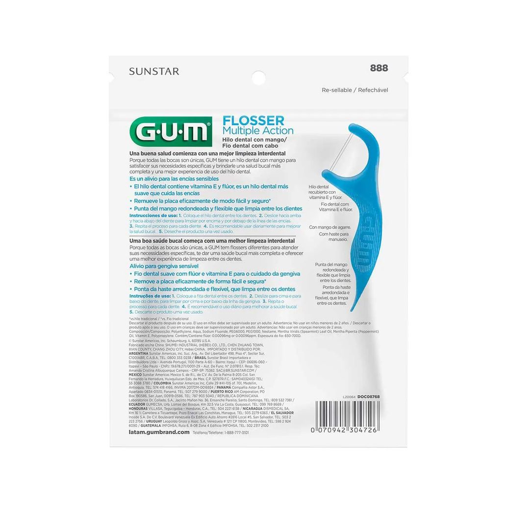 Fio Dental com Cabo G.U.M Flosser Multiple Action com 40 unidades