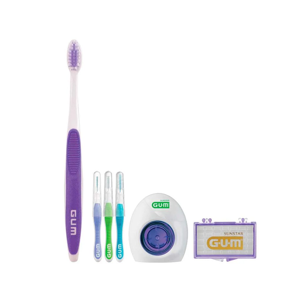 Kit G.U.M Orthodontic Escova de dente + 3 Escovas Interdentais + 5 Bastões de Cera + 5 Fios Dentais