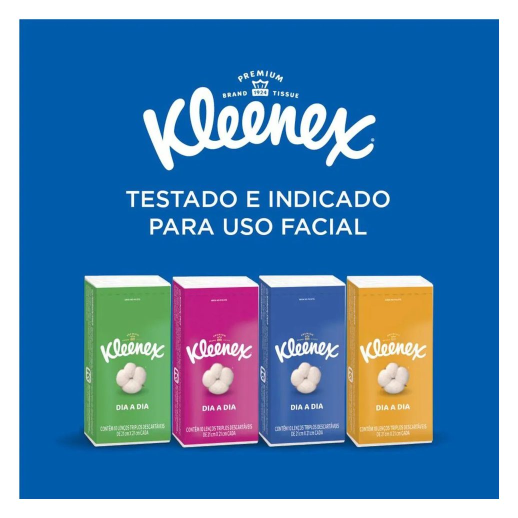 Kit Lenços de Papel de Bolso Kleenex Dia a Dia Folha Tripla com 4 pacotes de 10 folhas cada