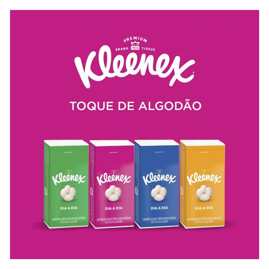 Kit Lenços de Papel de Bolso Kleenex Dia a Dia Folha Tripla com 4 pacotes de 10 folhas cada