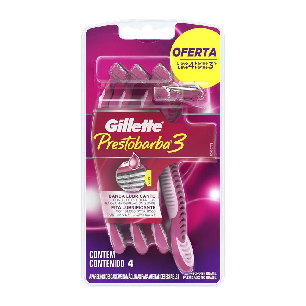 Aparelho de Depilação Gillette Prestobarba 3 Feminino com 4 Unidades