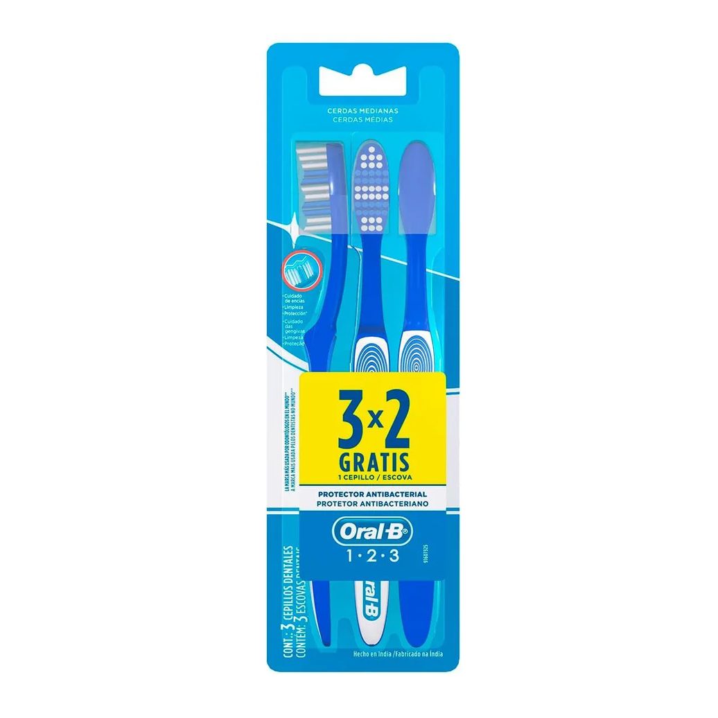 Escova de Dente Oral-B 123 Limpeza Brilhante Média 3 unidades