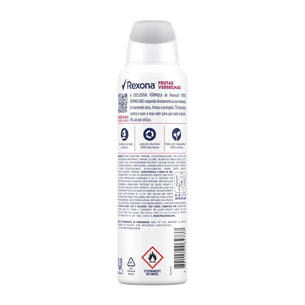 Desodorante Antitranspirante Aerosol Rexona Frutas Vermelhas Feminino 72h 150ml