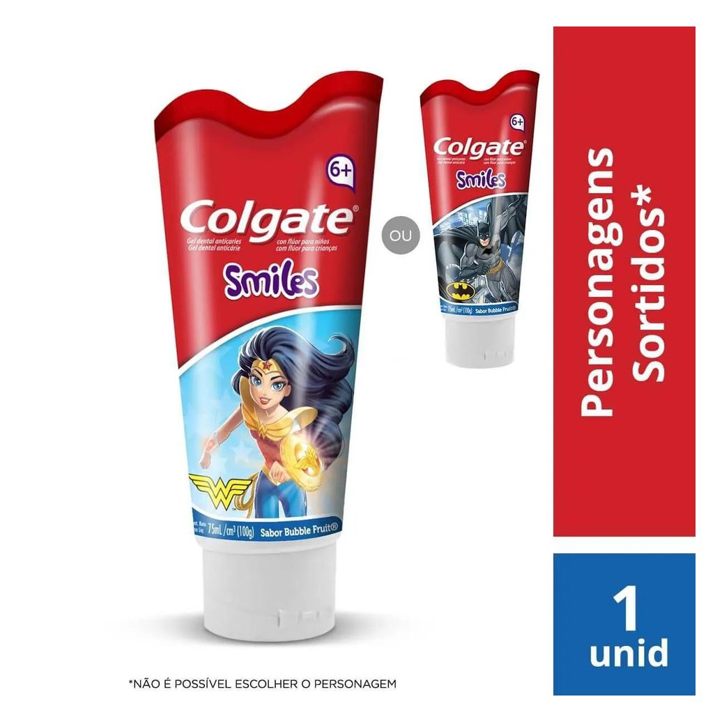 Pasta de Dente Colgate Smiles Batman & Mulher Maravilha com 100g