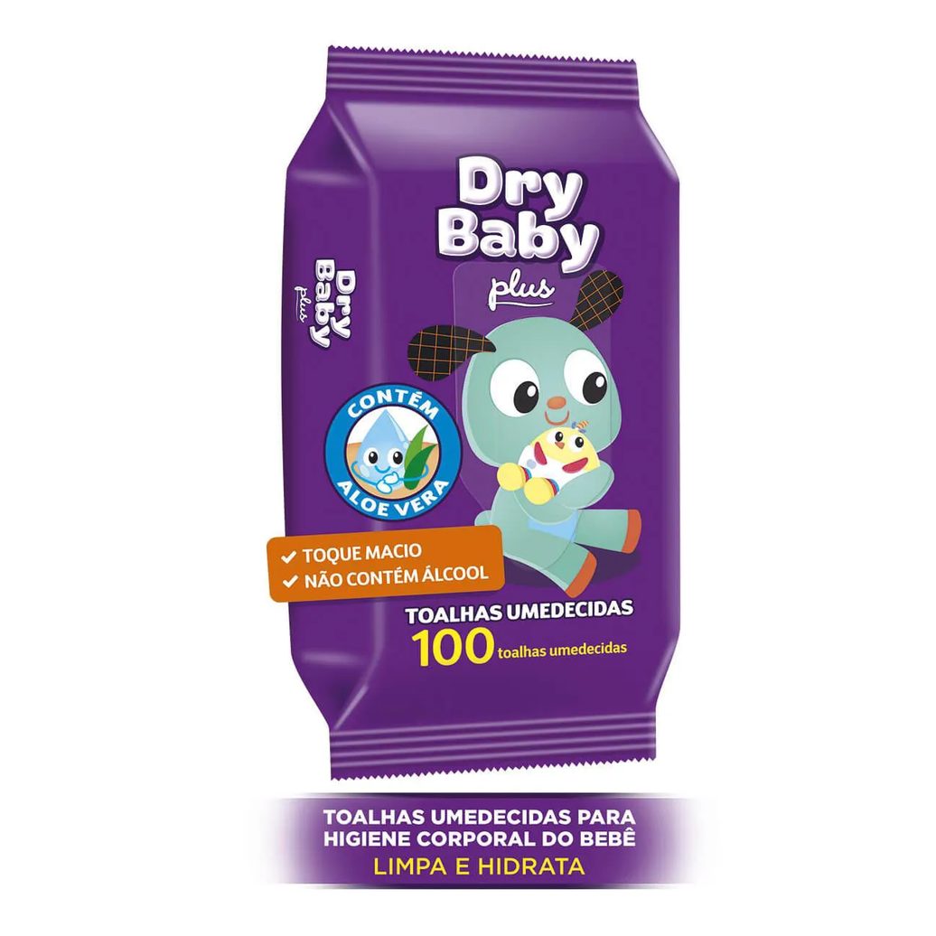 Lenço Umedecido Dry Baby Plus Aloe Vera Sem Álcool Toque Macio 100 unidades