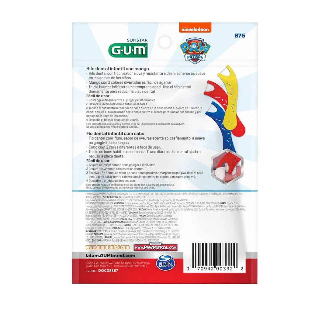 Flosser Infantil para Limpeza dos Dentes G.U.M Patrulha Canina com 40 unidades