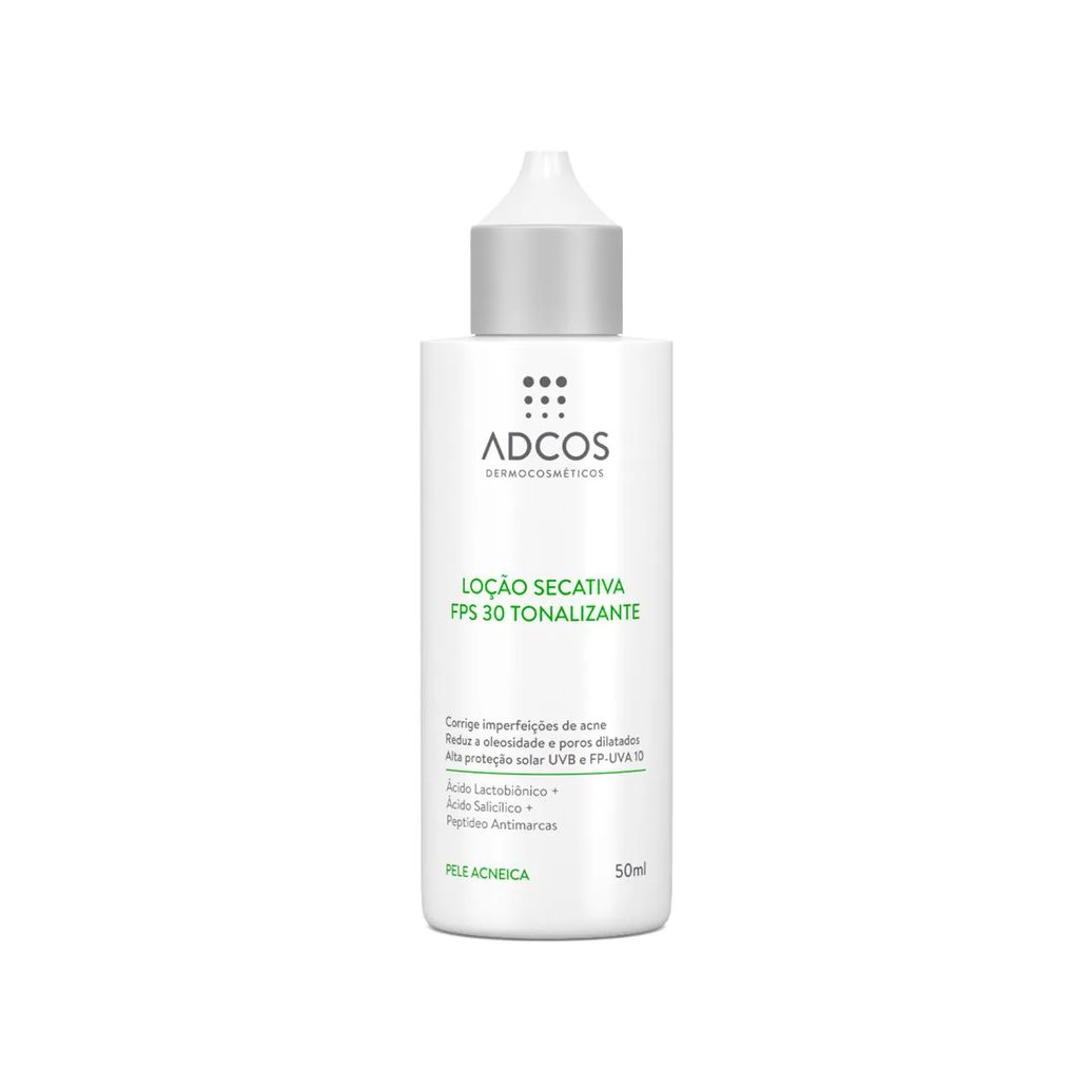 Loção Secativa Facial Adcos Tonalizante Acne Solutions FPS 30 com 50ml