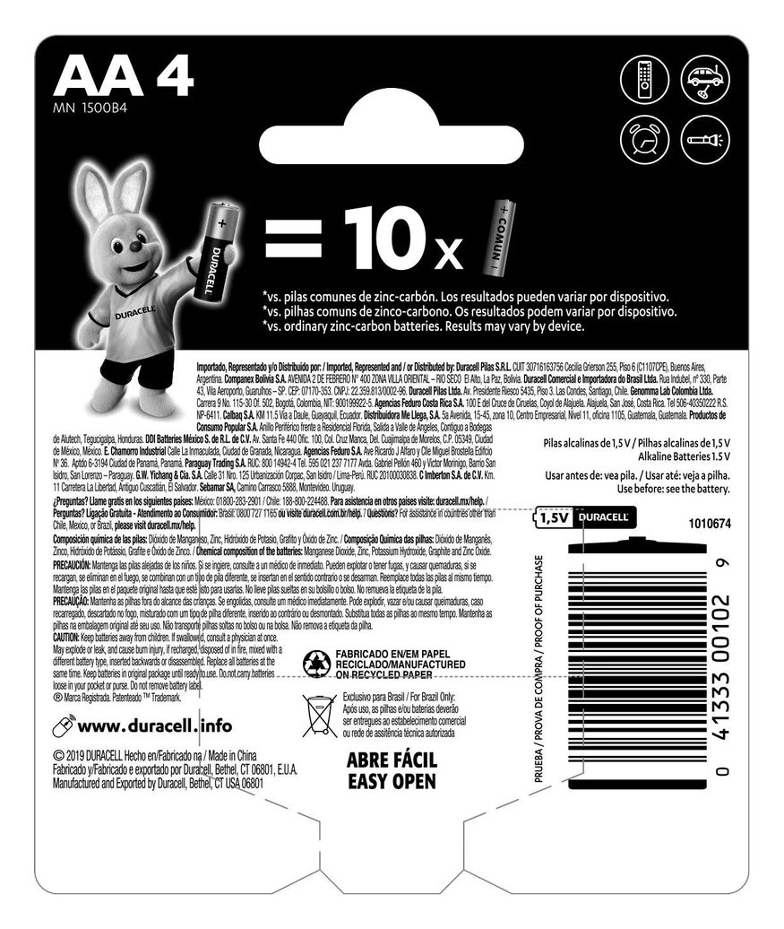 Pilha AA Duracell Alcalina com 4 unidades