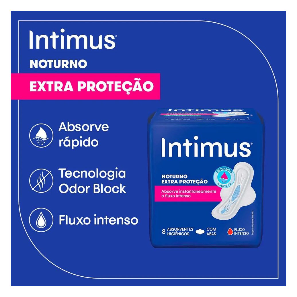 Absorvente Intimus Noturno Toda Protegida Cobertura Seca Com Abas 30 unidades