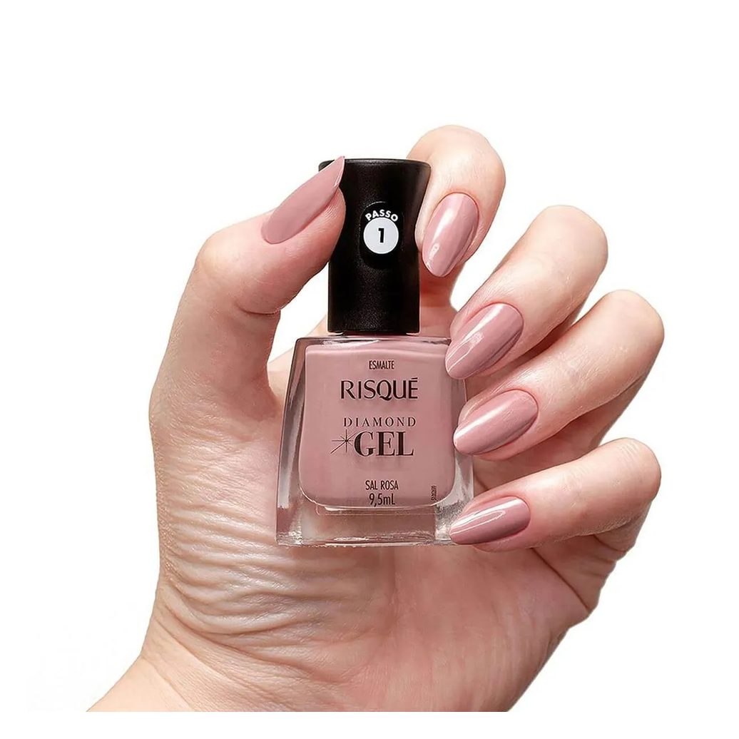 Esmalte Risqué Diamond Gel Sal Rosa Hipoalergênico com 9,5ml