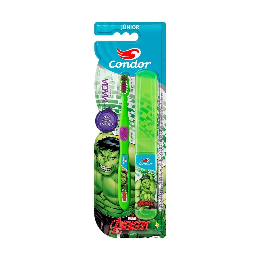 Escova de Dente Infantil Condor Júnior Avengers Macia com 1 unidade + Estojo