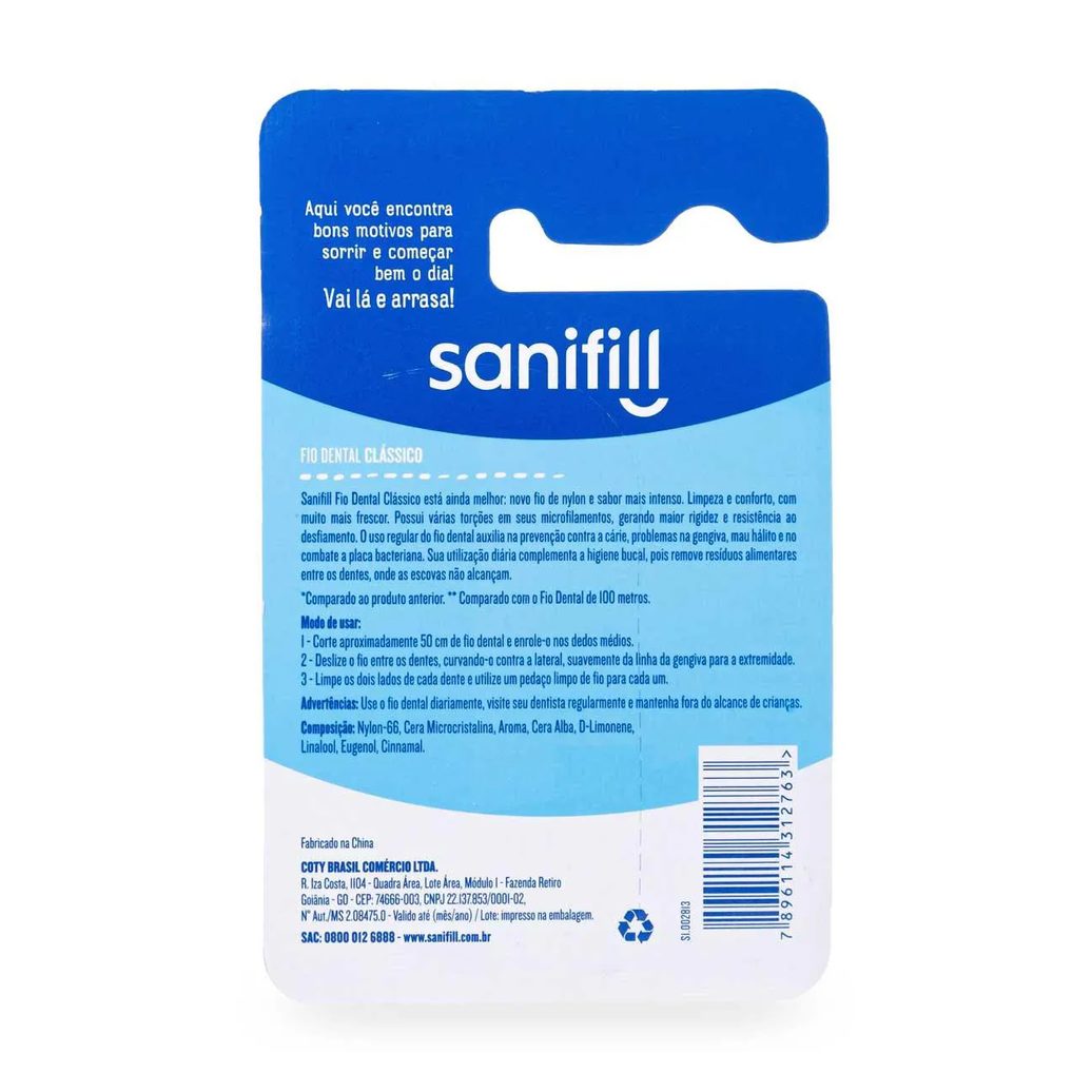 Fio Dental Sanifill Clássico com 125 metros