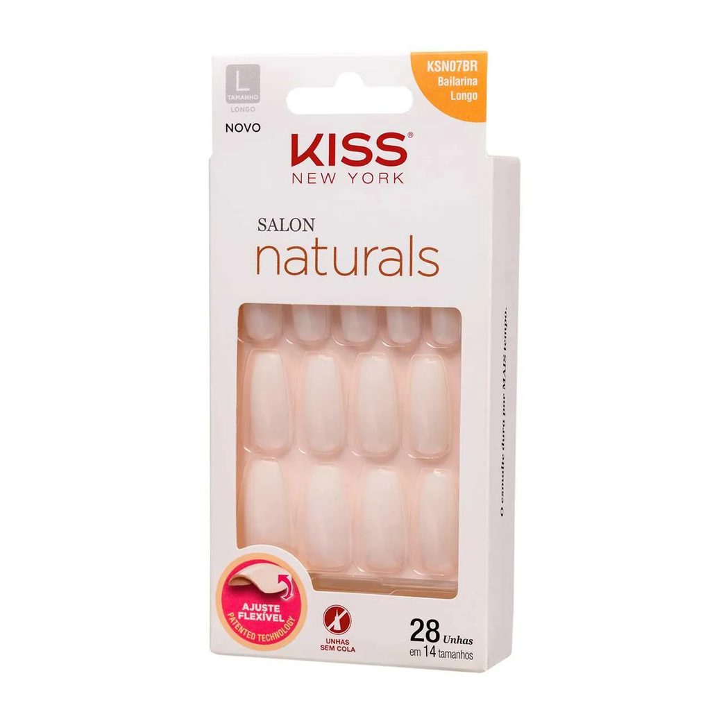 Unha Postiça Kiss New York Salon Naturals Bailarina Longo 28 Unidades